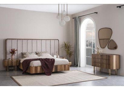 Schlofzëmmer Set Duebel Bet Modern 2x Nuetsdëscher Luxus Kommode mat Spigel