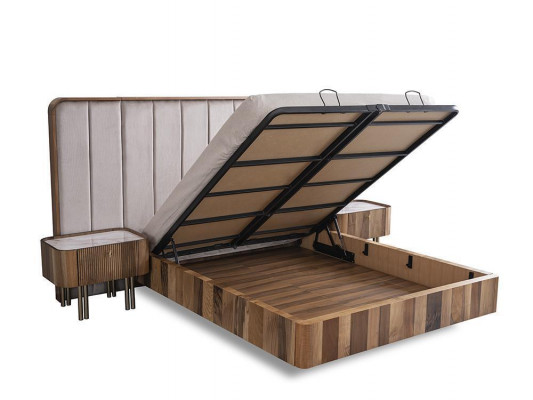 Schlofzëmmer Set Duebel Bet Modern 2x Nuetsdëscher Luxus Kommode mat Spigel