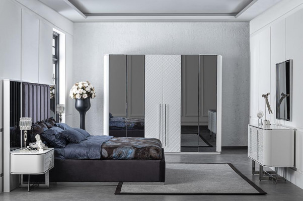 Schlofkmmer 6tlg Bett 2x Nuetsdëscher Luxus Kleederschaf Design Schminktisch