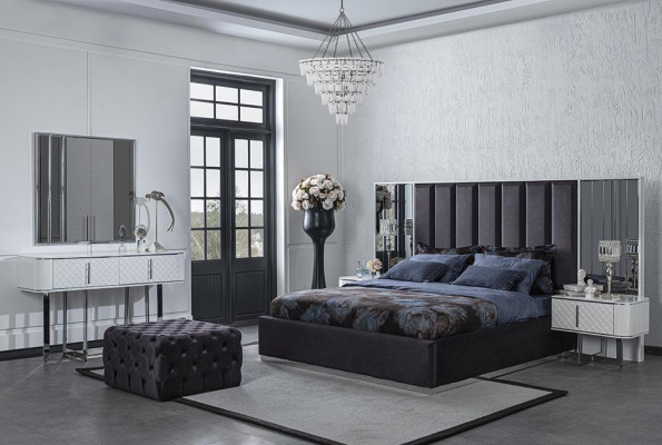 Schlofkmmer 6tlg Bett 2x Nuetsdëscher Luxus Kleederschaf Design Schminktisch
