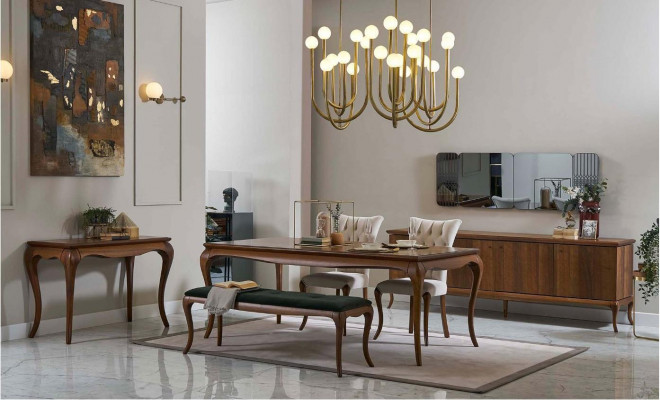 Iessgrupp IesszëmmerMiwwelen Iesseck Set Iesszëmmer 8tlg Holz Braun Dësch