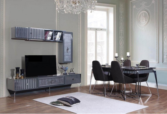Iessdësch 6x Stull Grupp Dësch Miwwelen 8tl. Set Iesszëmmer Garnitur