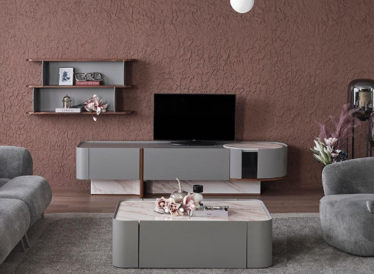 Wunnmauer-Set Holz Anrichtung Luxus Wunnzëmmer TV-Ständer Design Mauerregal