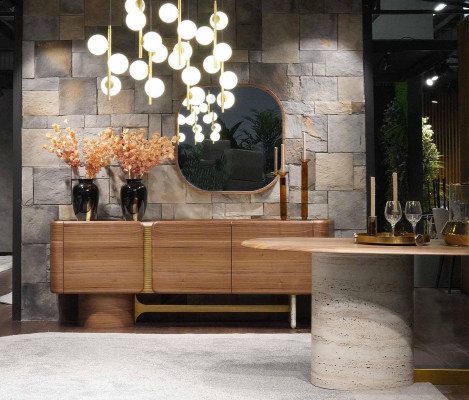 Sideboard Kommod Garnitur Anrichte Spigel Holz Brong Miwwel Design Set