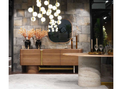 Sideboard Kommod Garnitur Anrichte Spigel Holz Brong Miwwel Design Set
