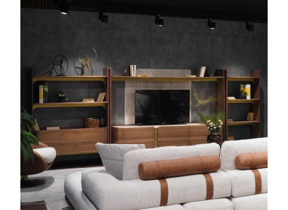 Luxus Wunnwand Design Wunnzëmmer Garnitur Miwwelen Brong Holz Bicherregal Regaler