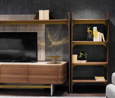 Luxus Wunnwand Design Wunnzëmmer Garnitur Miwwelen Brong Holz Bicherregal Regaler