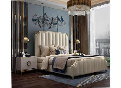 Bett 2x Nuetsdësch 3-stéck Schlofzëmmer Set Design Modern Luxus Miwwelen