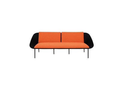 Schwaarz-Oranger Dräisëtzer Luxus 3-Sëtzer Polster Couch Textil 3-er Neien