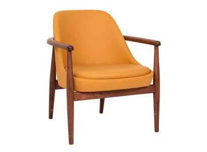 Designer orange gepolsterte Stull Iesszëmmerstull mat Holzgestell Eenpersounssëtz.