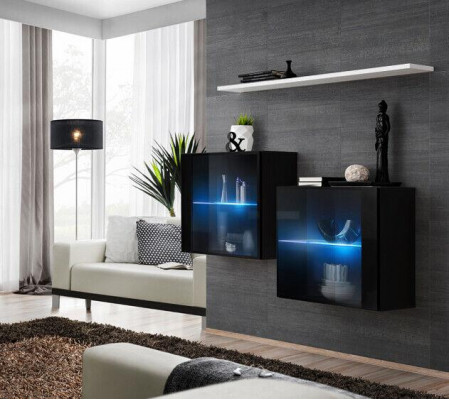 Schwaarze Wandkabinett Komplett Wunnwand Wand Regal Modern Designer Holzmöbel