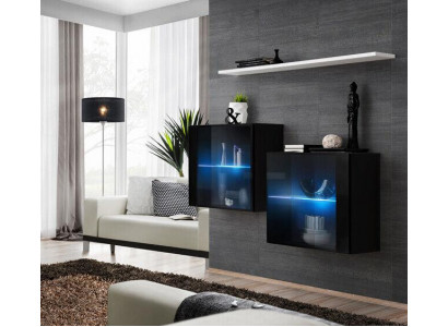 Schwaarze Wandkabinett Komplett Wunnwand Wand Regal Modern Designer Holzmöbel