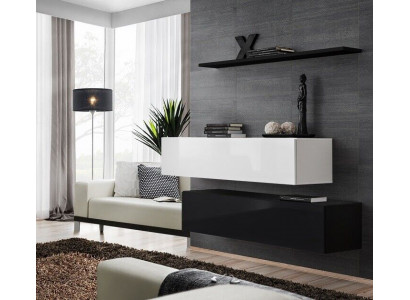 Wunnzëmmer Schwaarz Wunnwand Designer Schief Set Wandregal Modern Nei Miwwelen