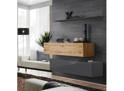 Wunnzëmmer Wunnwand Set 3tlg Grupp Garnitur Schaf Holz Miwwelen Wand Regal