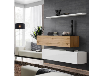 Wandwand 130 cm Designer 2x Mauereschaf Garnitur Set Miwwelen Holz Wunnzëmmer