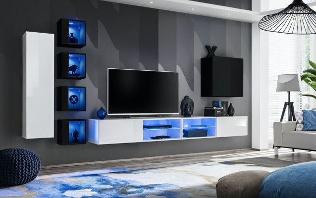 Wunnzëmmer Komplett Set 7tlg Luxus Wunnwand 6x Wandschaf TV-Stänner Miwwelen