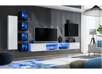 Wunnzëmmer Komplett Set 7tlg Luxus Wunnwand 6x Wandschaf TV-Stänner Miwwelen