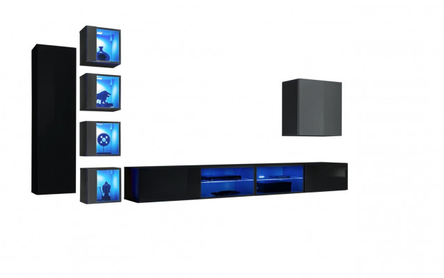 Wunnzëimmermiwwelen Nei Wunnwand 320cm 6xHänkschaf Ariichtung Luxus Wandregal