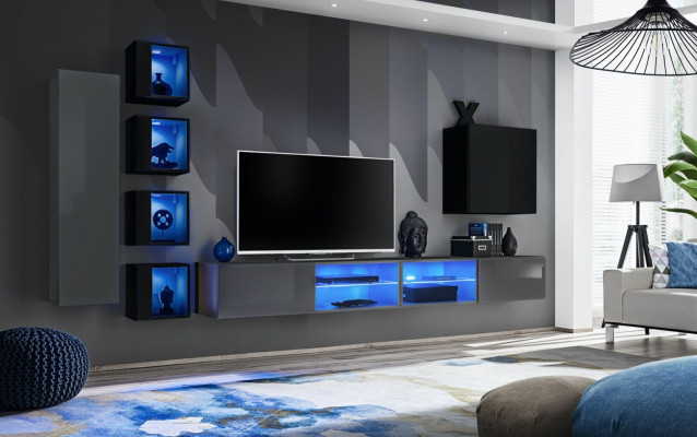 Einrichtung Modern Miwwelen Wunnzëmmer Komplett Wunnwand Holzmiwwelen TV-Stänner