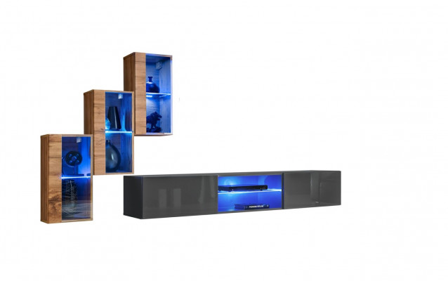 Komplett Designer Modern Wunnwand Mauer Regaler TV-Ständer 3x Wandsschränk