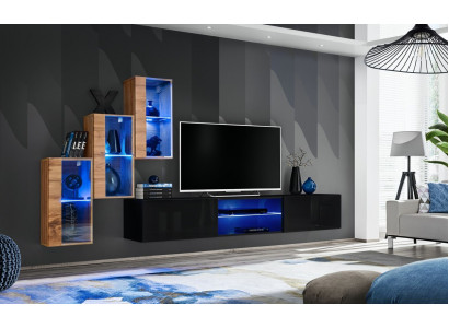 Komplett Designer Modern Wunnwand Mauer Regaler TV-Ständer 3x Wandsschränk