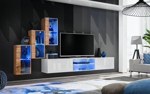 3x Mauer Schaf Wohnzimmermiwwelen Wunnwand 210 cm Ariichtung Luxus TV-Stänner