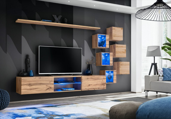 Braune Wandwand Wunnzëimmermiwwelen Wand Schaf Luxus Set Nei Holzmöbelen