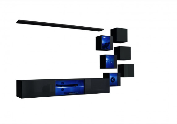 Schwaarz Komplett Set Wunnwand Luxus Holzméiwer Designer Modern Wandsschaf