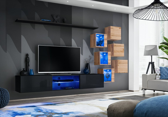 Holzmöbel Modern Wunnwand Designer Wunnzëimmerméibel TV-Stänner Wandschaf