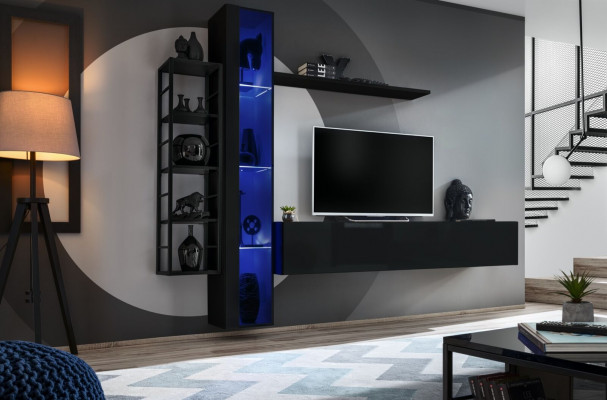 Wunnwand Schwaarz Designer TV-Stänner Wäinstuffmiwwelen Miwwelen Komplett Sideboard