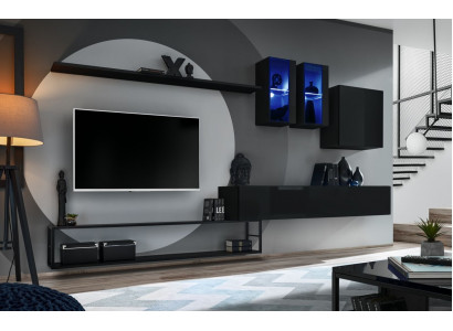 Designer Wunnwand Schwarz Modern Luxus TV-Ständer Holzmiwwelen Ariichtung Garnitur