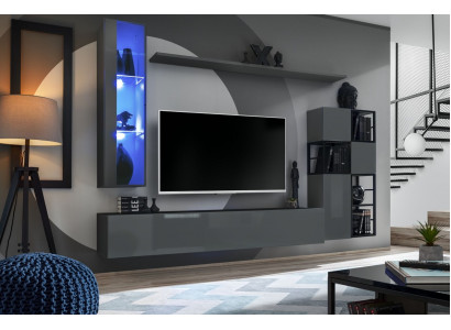 Designer gro Wohnwand hängende Vitrinn TV-Stänner komplett héichglanz Sideboard
