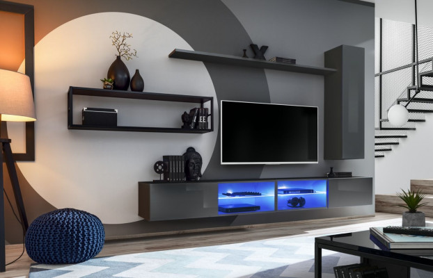 Grau Komplett Wunnwand Wunnzëimmermiwwel Luxus Wandschaf Wand Regaler Nei