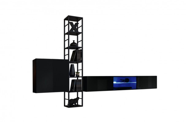 Schwaarz Wunnwand 270cm Luxus Wandschaf Wunnzëmmermiwwele Regaler Holz Ariichtung