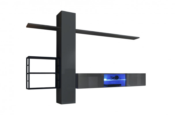 Wunnzëmmermiwwelen Wunnwand 270 cm Wandschaf Miwwelstéck Griis Luxus Wandregaler.