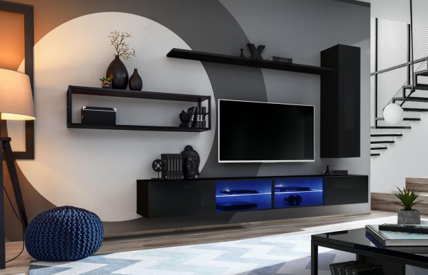 Wunnzëmmerwand Schwaarz Wunnzëmmermiwwelen Wandkaf Schaf Wand Regaler Luxus Set Nei