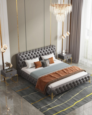 Bett 2x Nuetsdësch 3 Stéck Schlofzëmmer Set Design Modern Luxus Schlofzëmmersets