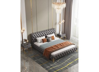 Bett 2x Nuetsdësch 3 Stéck Schlofzëmmer Set Design Modern Luxus Schlofzëmmersets
