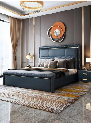 Schlofzëmmer Set Bett 2x Nuetsdësch 3 Stéck Design Modern Luxus Blo Gold