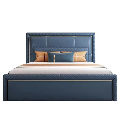 Schlofzëmmer Set Bett 2x Nuetsdësch 3 Stéck Design Modern Luxus Blo Gold