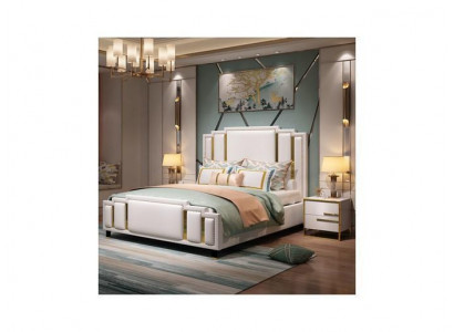 Luxus Schlofzëmmer Set Design Bett 2x Nuetstësch Holz Komplett 3 Deeler