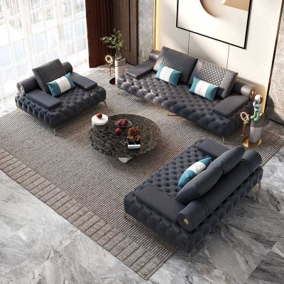 Wunnzëmmer Set 3tlg Schwaarz Wunnzëmmer Sofagarnitur 3 + 2+ 1 Sëtz Nei Holz