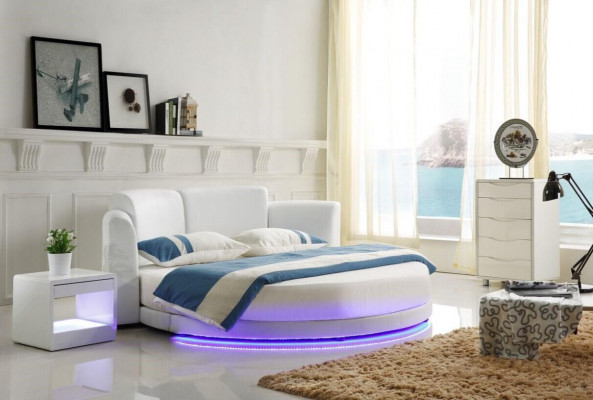 Designer Bett Betten Polsterbett Rondbett 200x200 Bestietebett Duebelbett LED