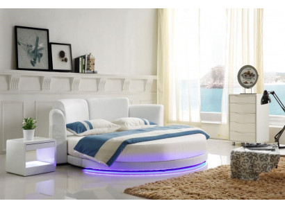 Designer Bett Betten Polsterbett Rondbett 200x200 Bestietebett Duebelbett LED