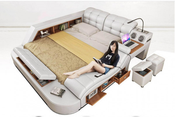 Chesterfield Duebel Luxus Design Bett 180x200 Multifunktiounsbet Nei