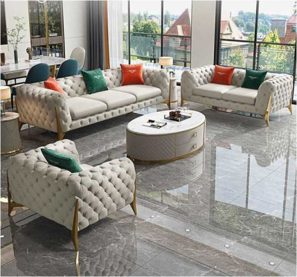 Sofa Garnitur 3+2+1 Sëtzer Garnituren Lieder 3tlg Wunnzëmmer Set Polster