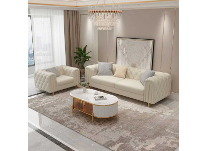 Set 2 tlg Wunnzëmmer Sofagarnitur Dräisiichter Canapé Modern Fotell Lieder