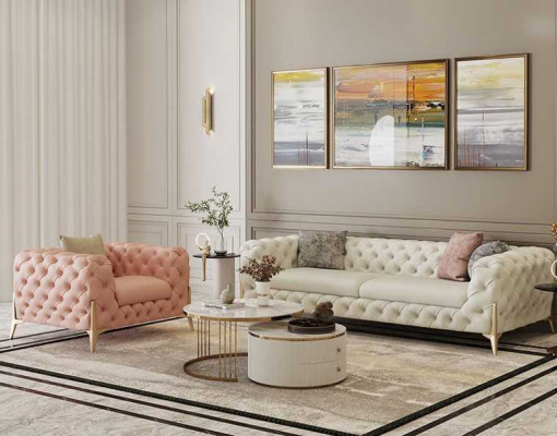 Wunnzëmmer Set Design Chesterfield Sofagarnitur Lieder Sëtz Polster 2-Deeler