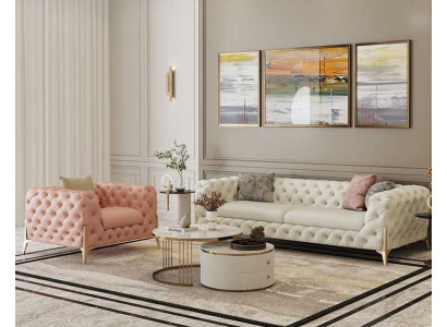 Wunnzëmmer Set Design Chesterfield Sofagarnitur Lieder Sëtz Polster 2-Deeler
