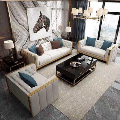 Wunnzëmmer Set Sofa 3+1 Sëtzer luxuriéis wäiss Sofas Design Lieder nei